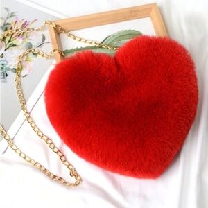 Heart-Shaped Red Fur Bag